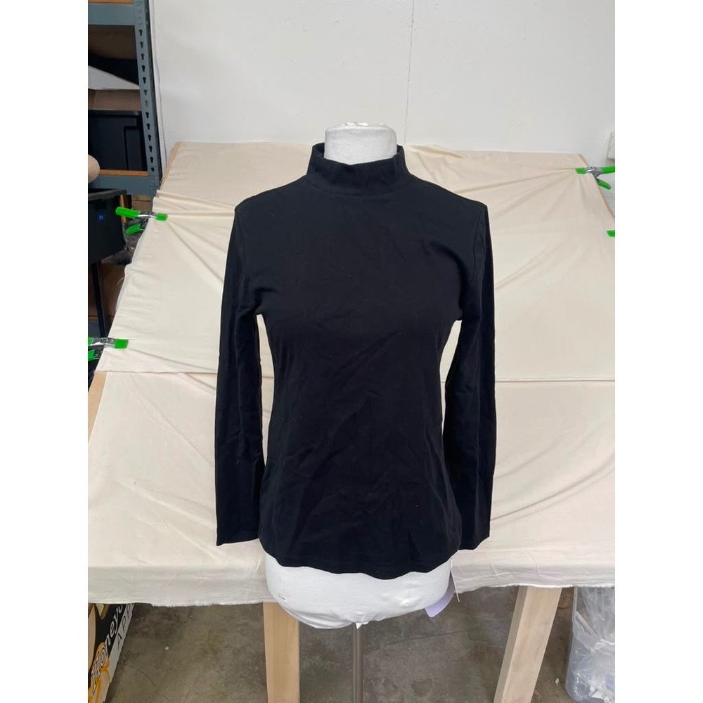 MANGOPOP Womens Mock Turtleneck Long Sleeve Shirt Black Cotton Blend Size XL